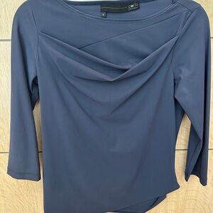 Porto Blue Asymmetrical Ruched Blouse